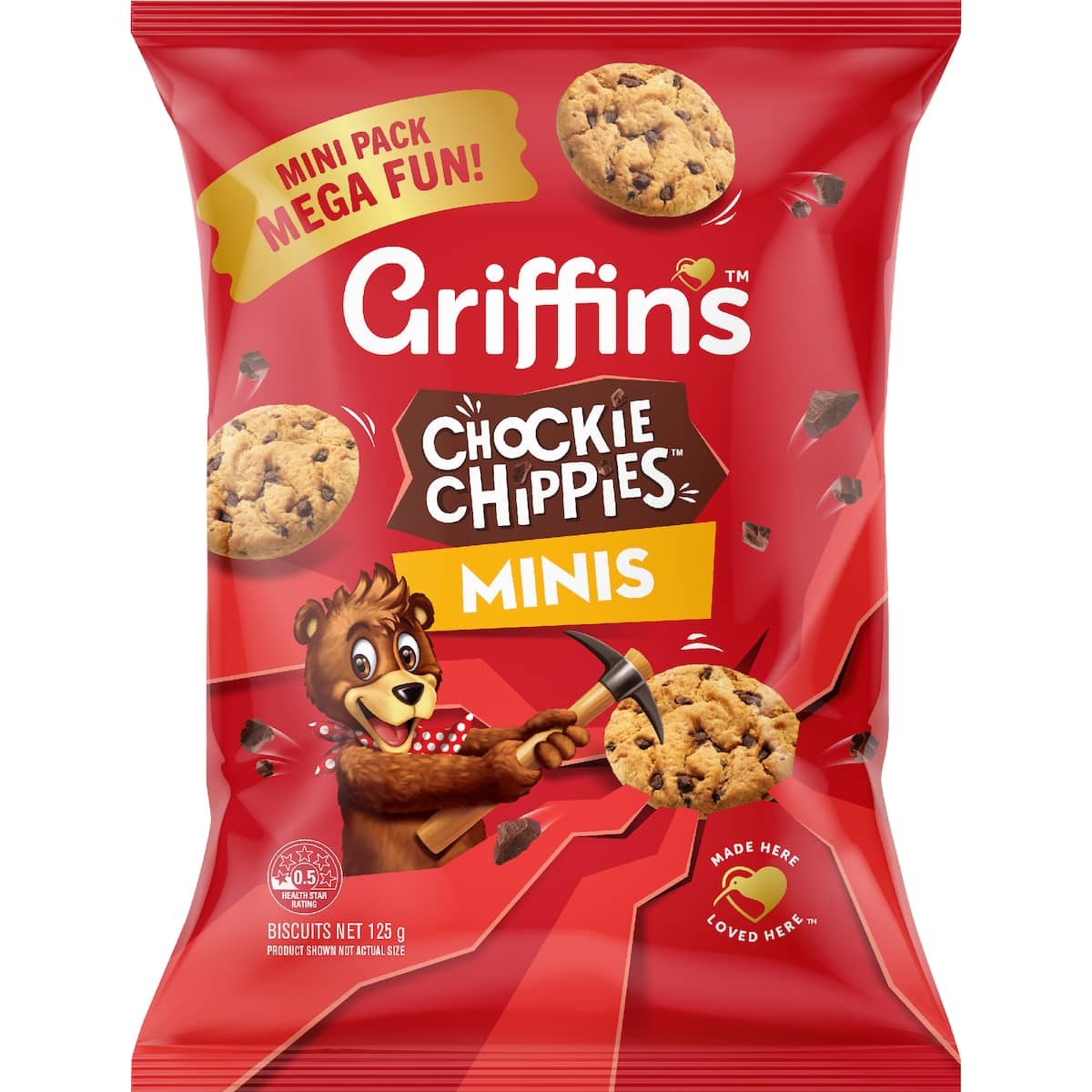Griffin's Chockie Chippies Minis 125g pack featuring crunchy chocolate chip biscuits