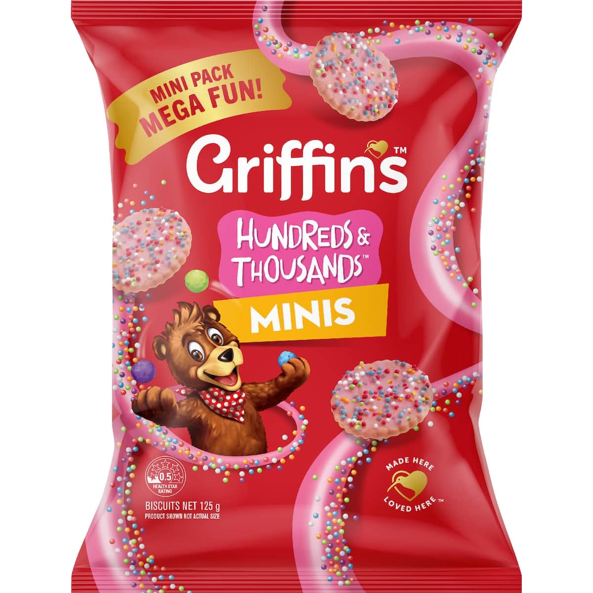 Griffin's Hundreds & Thousands Minis Biscuits in a 125g pack