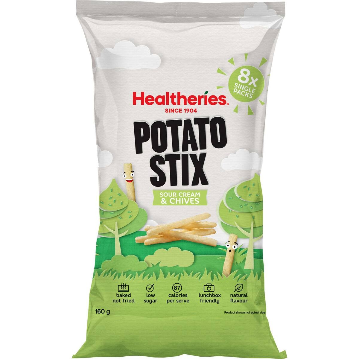 Healtheries KidsCare Potato Stix Sour Cream and Chive flavor 160g multipack containing 8 individual snack bags