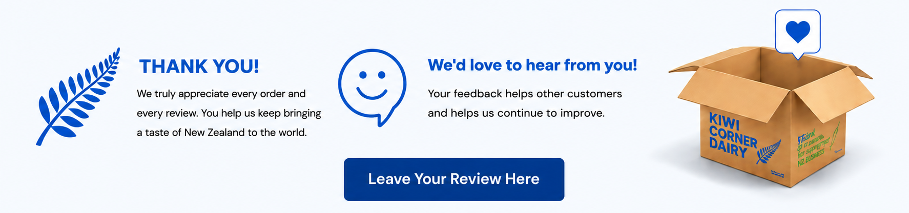 Kiwi Corner Dairy customer reviews and feedback from customers ordering New Zealand food and Kiwi favourites worldwide
