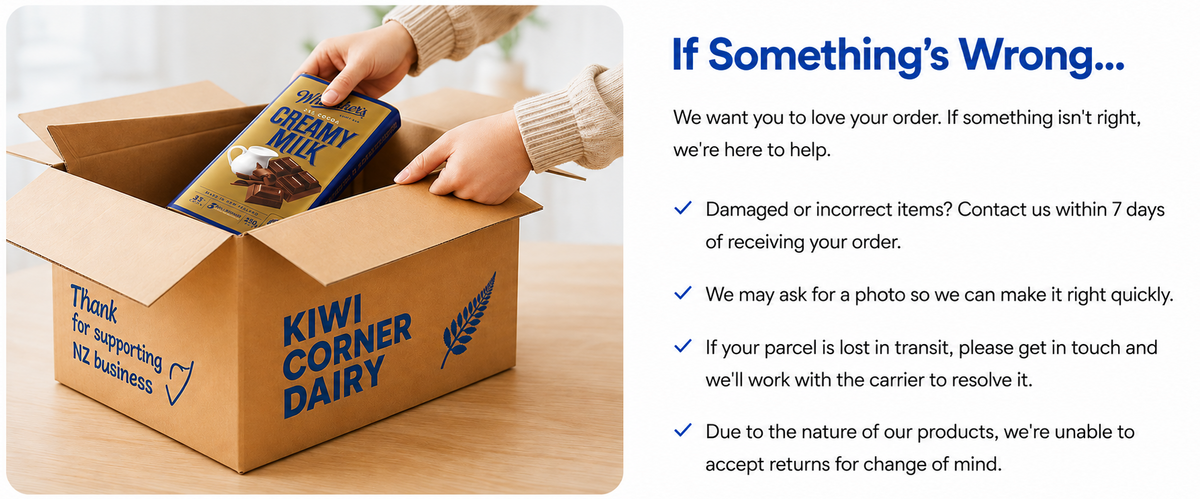 Kiwi Corner Dairy order being carefully packed with New Zealand chocolate for international delivery