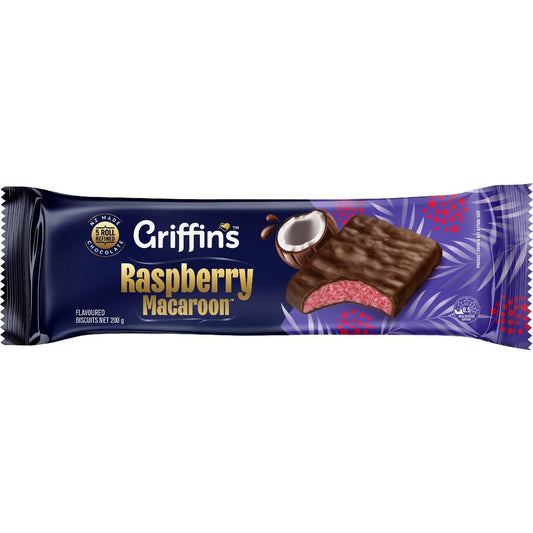 Griffins macaroon raspberry chocolate 200g biscuits pack