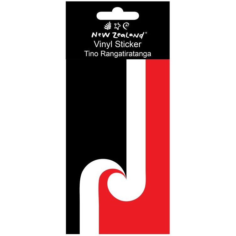 National Maori Tino Rangatiratanga flag vinyl sticker decal measuring 9cm by 15cm featuring red black and white design.