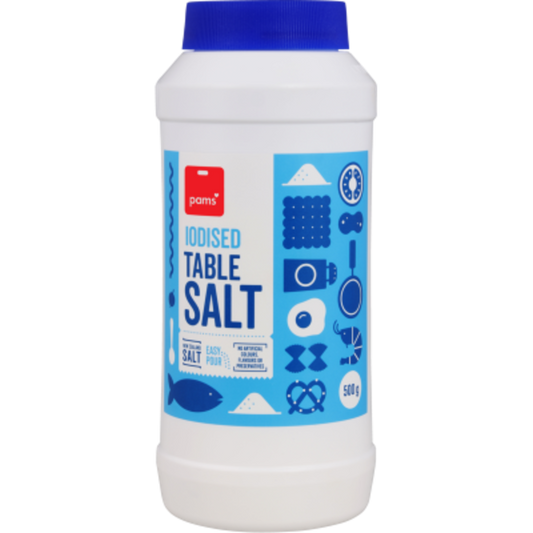 Pams Iodised Table Salt 500g canister from New Zealand for everyday cooking and seasoning