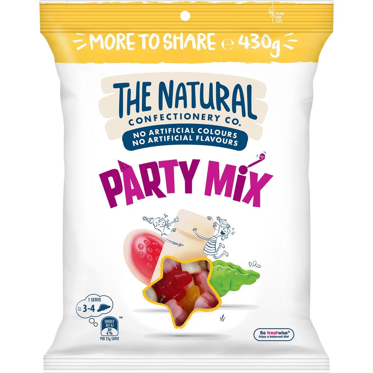 Packaging of The Natural Confectionery Co. Party Mix on a white background
