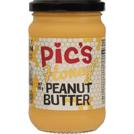 Pics Really Good Peanut Butter Honey 290g jar made with NZ peanuts and honey.