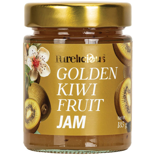 Jar of Purelicious Golden Kiwifruit Jam 185g made in New Zealand.