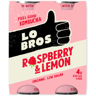 Lo Bros Raspberry & Lemon Kombucha 4 x 250ml
