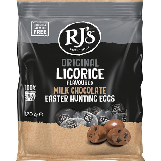 RJs Easter Eggs Licorice Milk Chocolate 120g