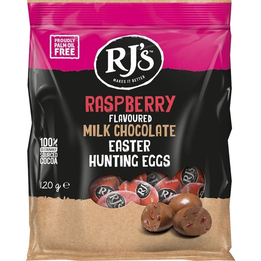 RJs Easter Eggs Raspberry Milk Chocolate 120g