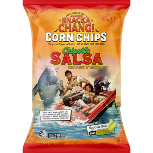 Snacka Changi Chipotle Salsa Corn Chips 170g bag of thick cut brass kettle fried New Zealand corn chips