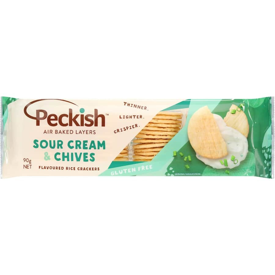 Peckish Thins Rice Crackers Sour Cream & Chives 90g