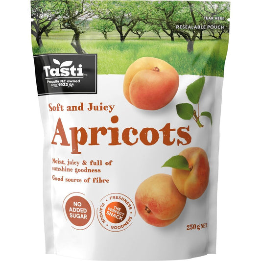 Tasti Ready to Eat Apricots 250g bag of moist and juicy dried fruit from New Zealand