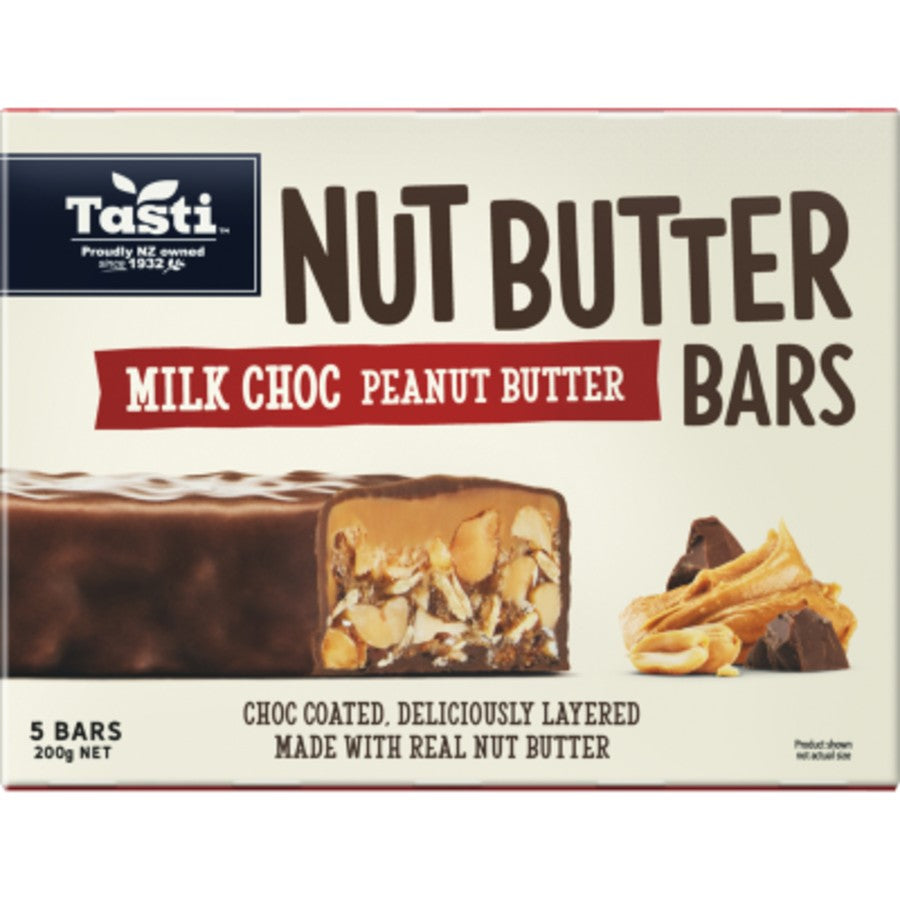 Tasti Choc Nut Butter Bars Peanut Butter 5 pack of protein-packed Kiwi snack bars