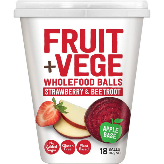 Tasti Fruit and Vege Wholefood Snack Balls Strawberry and Beetroot 18 pack resealable bag of healthy Kiwi snacks
