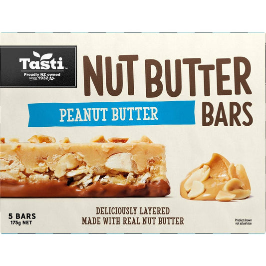 Tasti Nut Bars Peanut Butter 5 pack of classic crunchy Kiwi snack bars from New Zealand