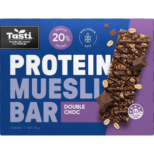 Tasti Protein Muesli Bars Double Choc 5 pack of high protein Kiwi snack bars from New Zealand