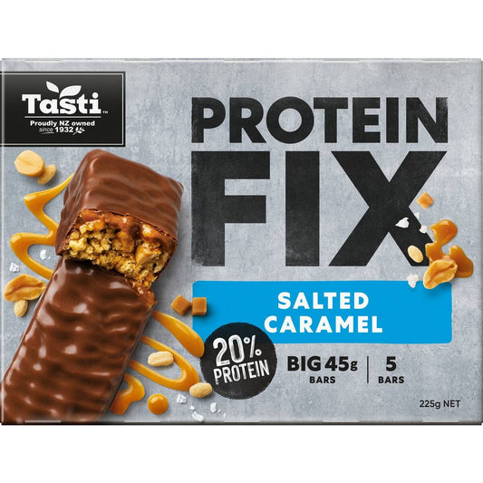 Tasti Protein Muesli Bars Salted Caramel 5 pack of high protein Kiwi snack bars from New Zealand