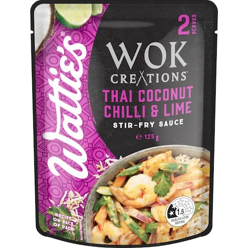 Watties Wok Creations Stir-fry Sauce Thai Coconut Chilli & Lime 125g