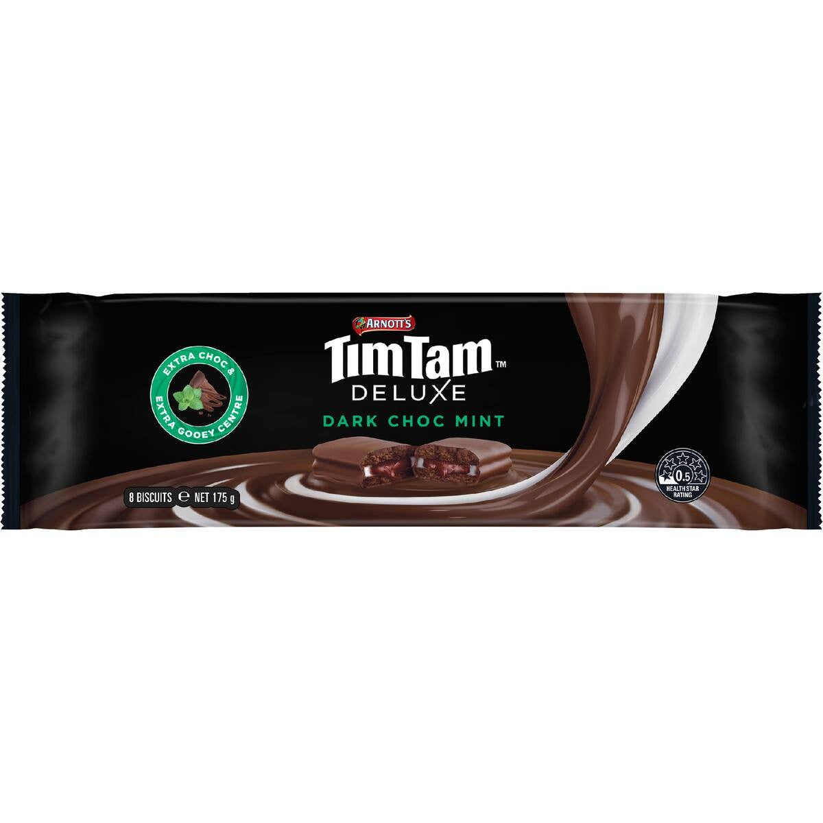 Arnott’s Tim Tam Deluxe Dark Choc Mint chocolate biscuits 175g pack