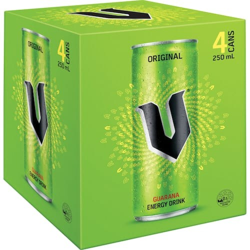 V Vitalise Energy Drink 250ml can featuring the iconic green packaging and silver V logo.