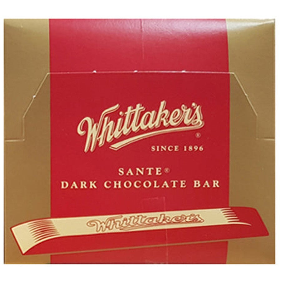 Whittaker's Long Sante Dark Wrapped Box containing 48 elegant sticks of premium New Zealand dark chocolate individually wrapped in gold.
