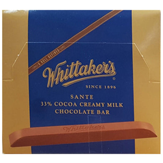 Whittaker's Long Sante Milk Wrapped Box containing 48 elegant sticks of premium New Zealand milk chocolate individually wrapped in gold.
