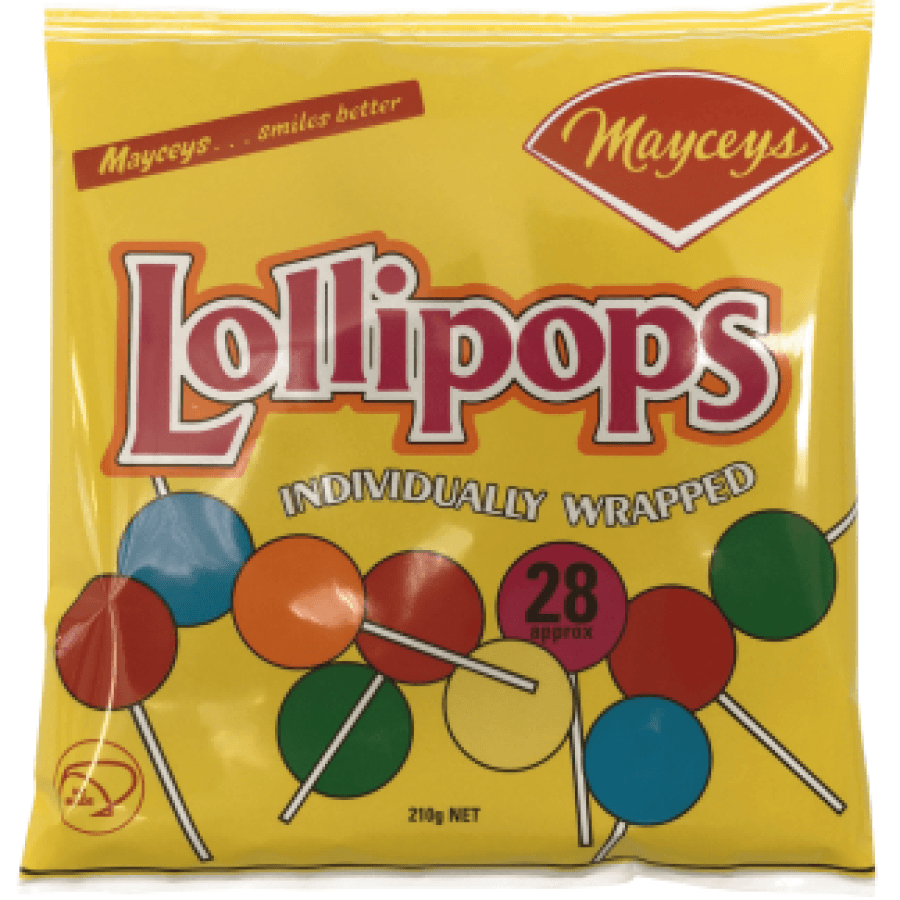 Mayceys Raspberry Drops Mayceys Lollipops 28 Pack 210g – Kiwi Corner Dairy