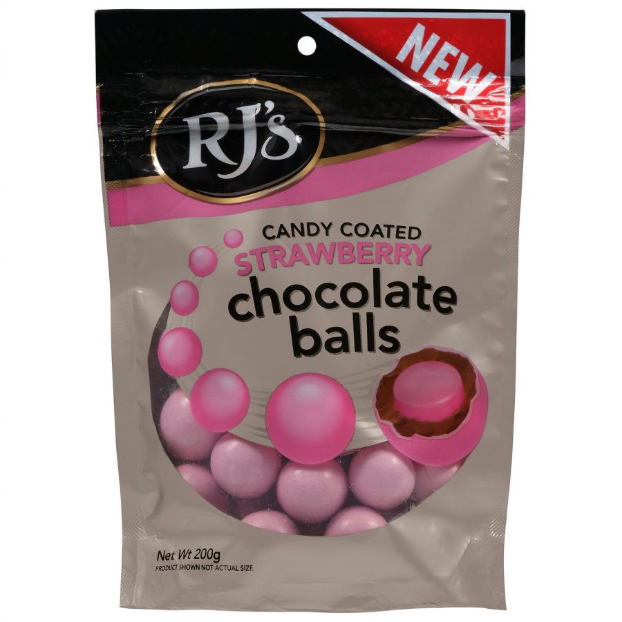 RJs Licorice Candy Coated Strawberry Chocolate Balls 200g