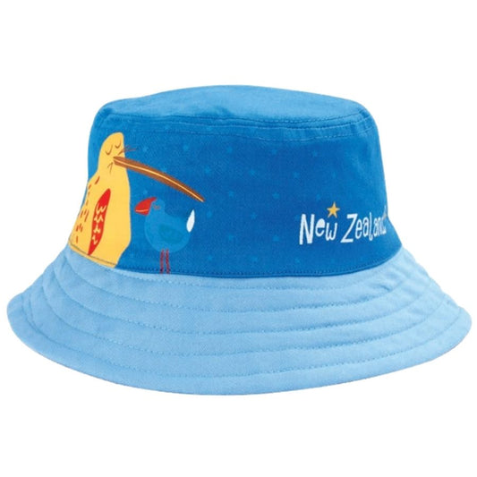 Bucket Hat Childs Kiwi and Ponga Blue 2-5yrs