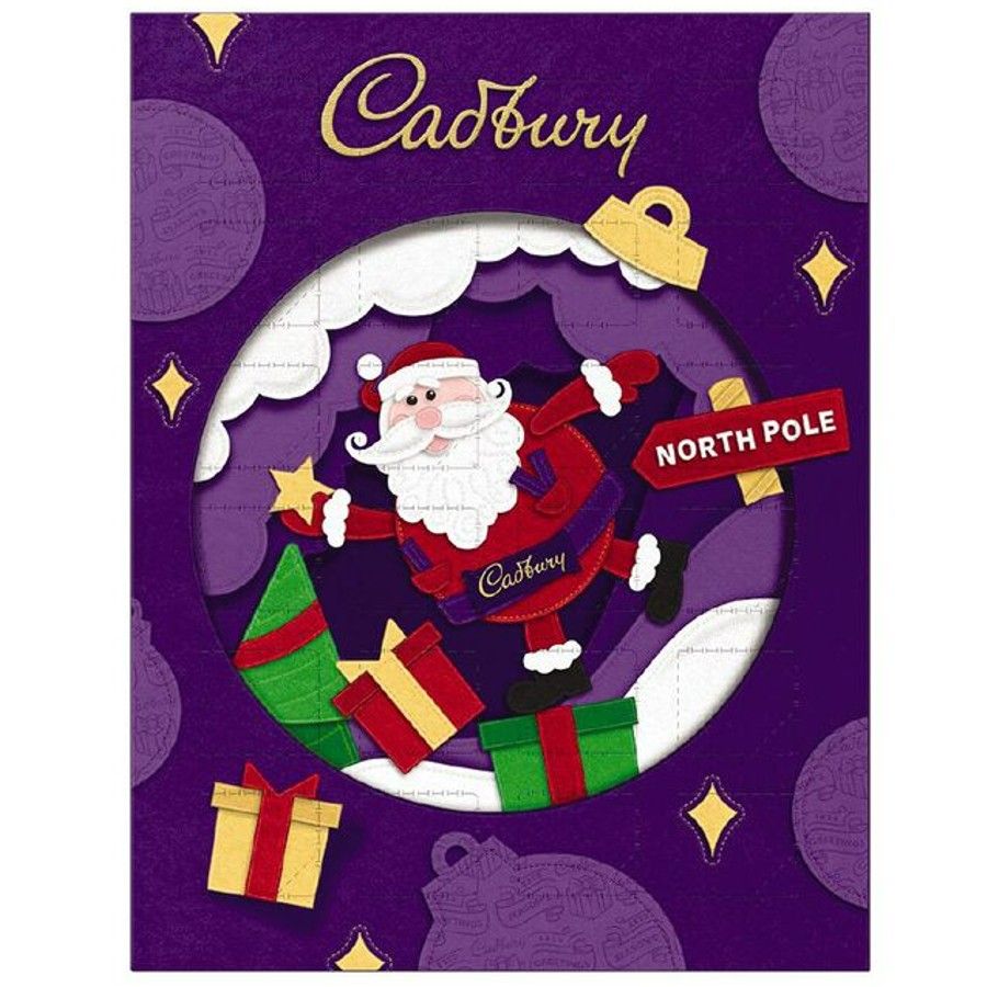 Cadbury Advent Calendar 90g featuring milk chocolate shapes for Christmas