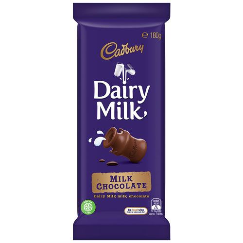A 180g block of Cadbury Dairy Milk chocolate in its iconic purple packaging from New Zealand.