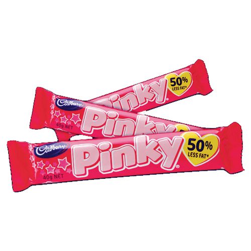 Cadbury Pinky Bar 40g featuring fluffy pink marshmallow and caramel covered in milk chocolate