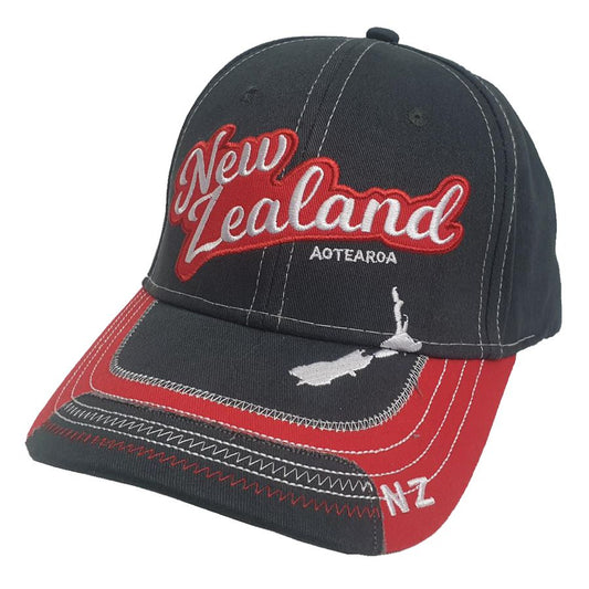 Cap Cotton New Zealand Aotearoa Red and Grey