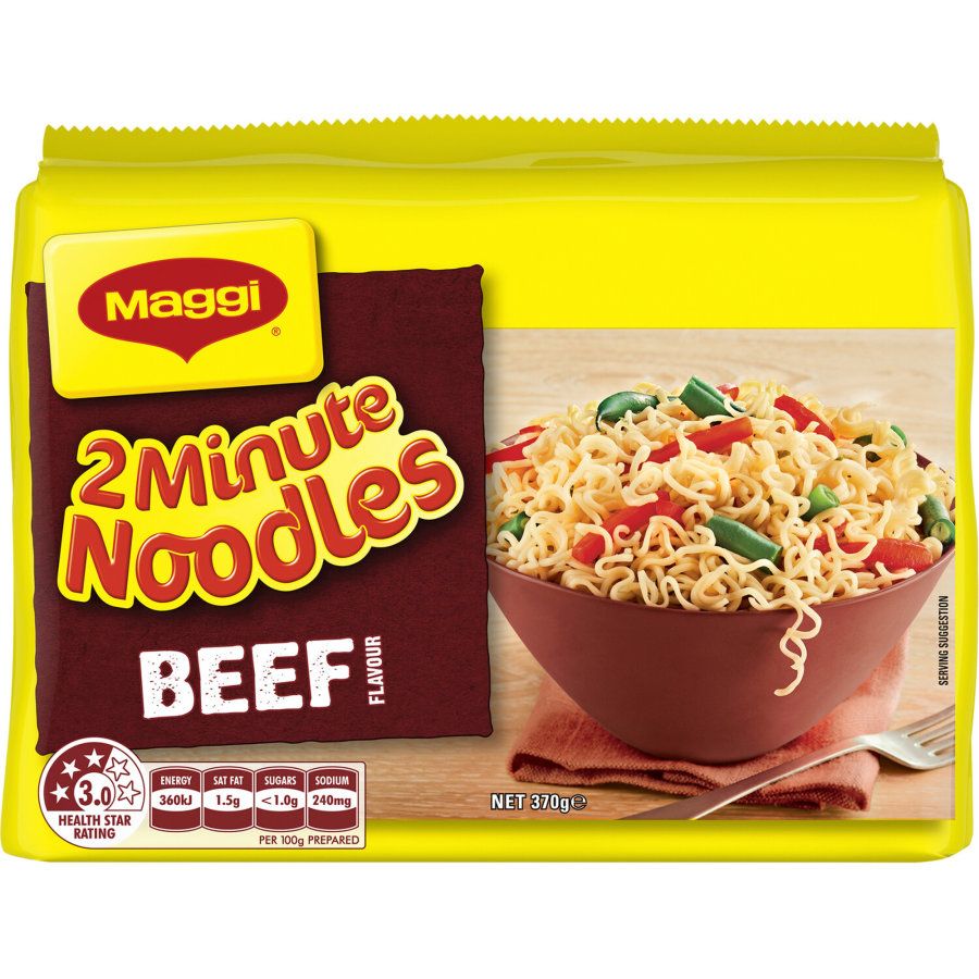 Maggi 2 Minute Instant Noodles Beef 370g 5pk