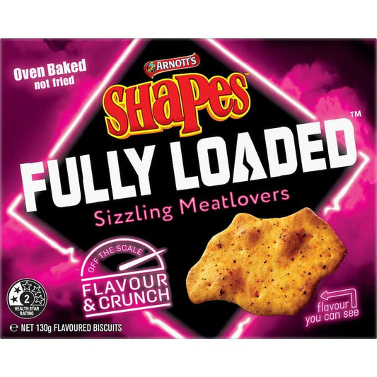 Arnotts Shapes Fully Loaded Crackers Sizzling Meatlovers 130g