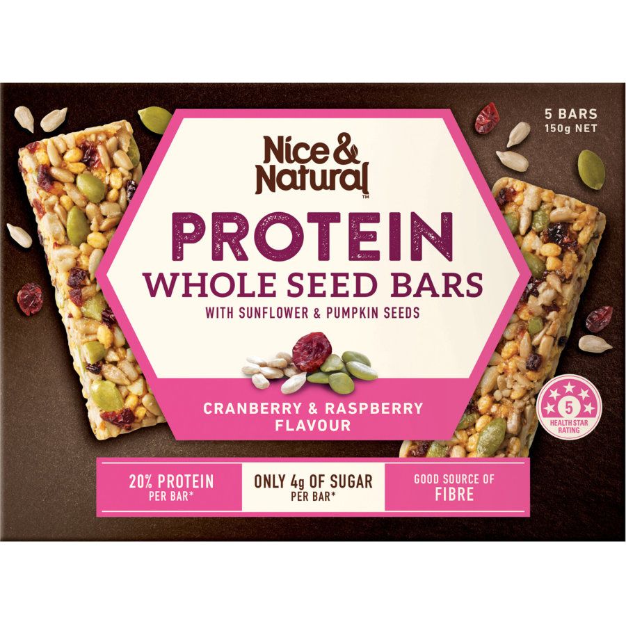 Nice & Natural Protein Bars Wholeseed Cranberry Raspberry 5pk