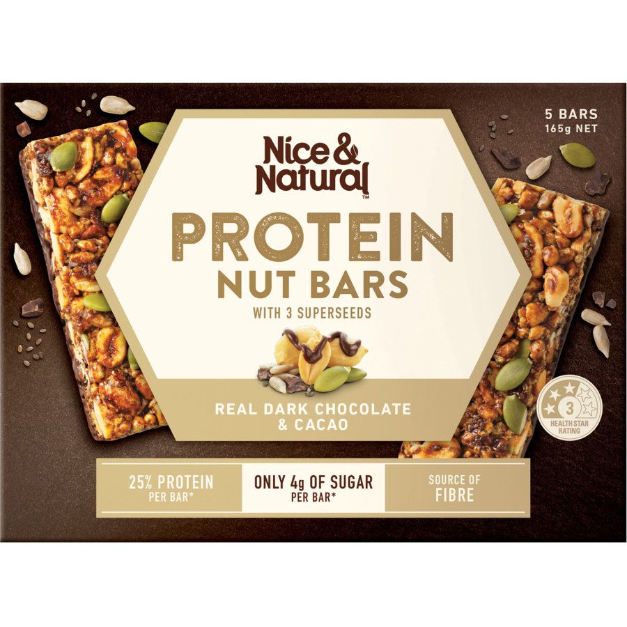 Nice & Natural Protein Bars 3 Super Seeds Dark Choc Cacao 5pk