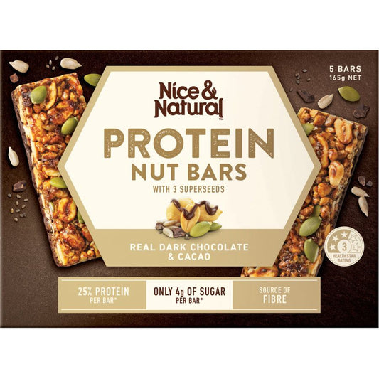 Nice & Natural Protein Bars 3 Super Seeds Dark Choc Cacao 5pk