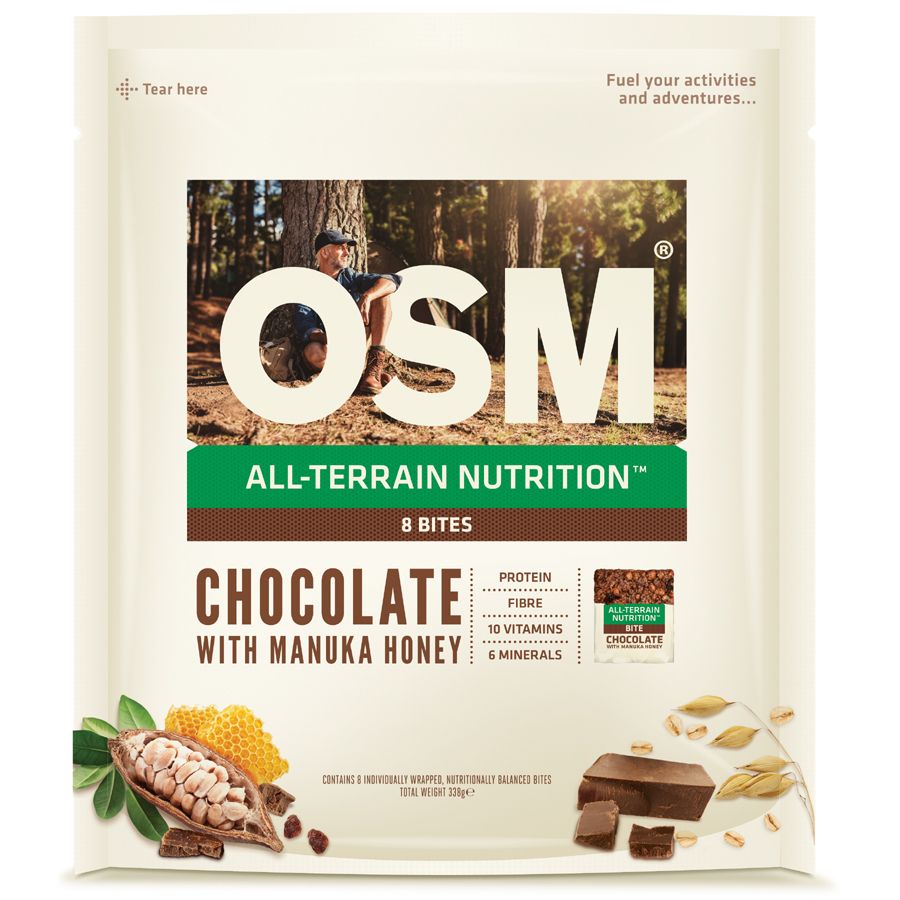 One Square Meal Chocolate Bites 8 pack bag of nutritionally balanced New Zealand muesli bar snacks.