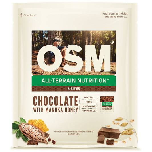 One Square Meal Chocolate Bites 8 pack bag of nutritionally balanced New Zealand muesli bar snacks.