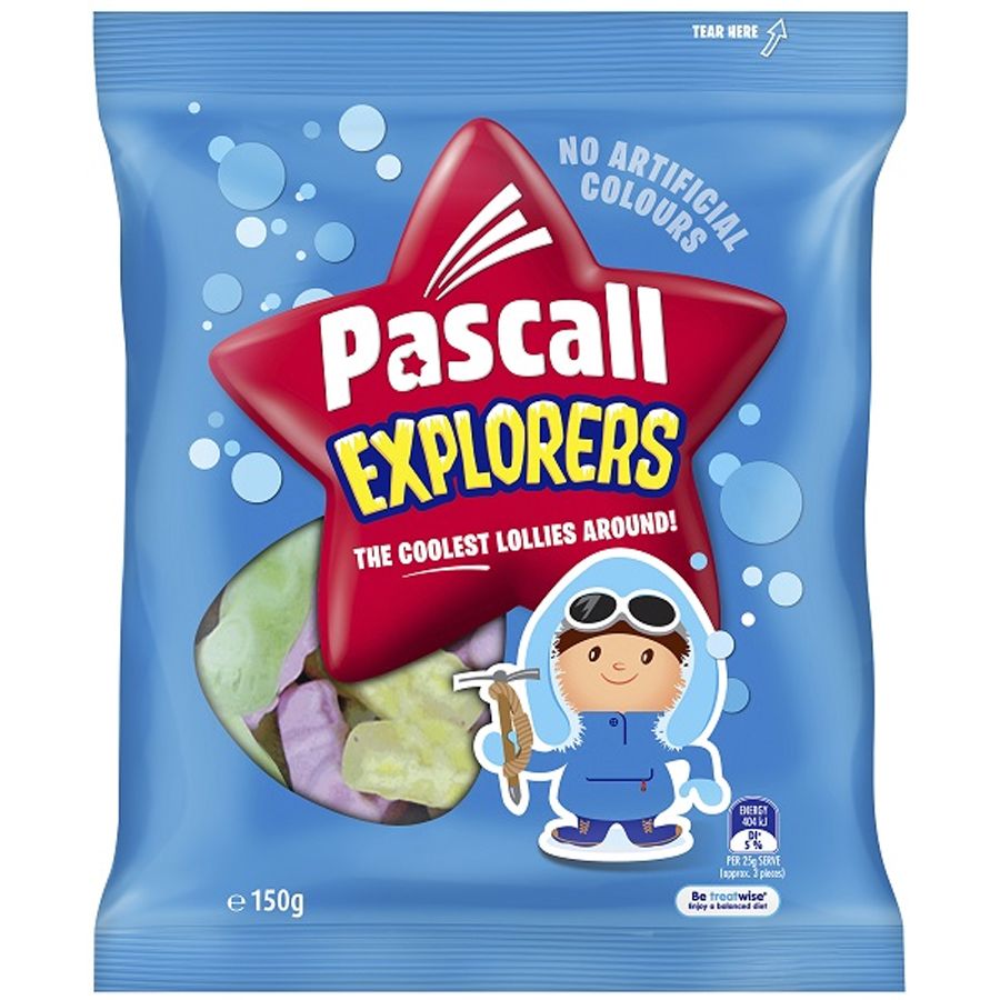 Pascall Explorers 150g bag of colorful fruit flavored marshmallow Eskimo shaped lollies from New Zealand