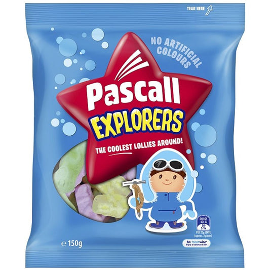 Pascall Explorers 150g bag of colorful fruit flavored marshmallow Eskimo shaped lollies from New Zealand