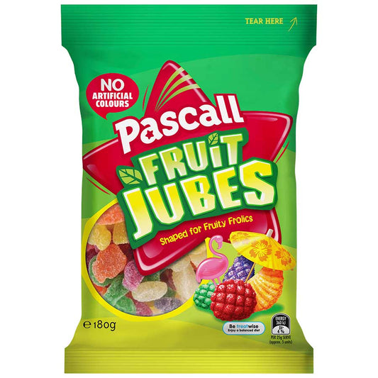 Pascall Fruit Jubes 180g share bag of ridiculously chewy fruit flavored jelly lollies from New Zealand