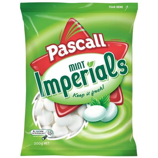 Pascall Mint Imperials 150g bag of smooth white hard-shelled peppermint candies from New Zealand