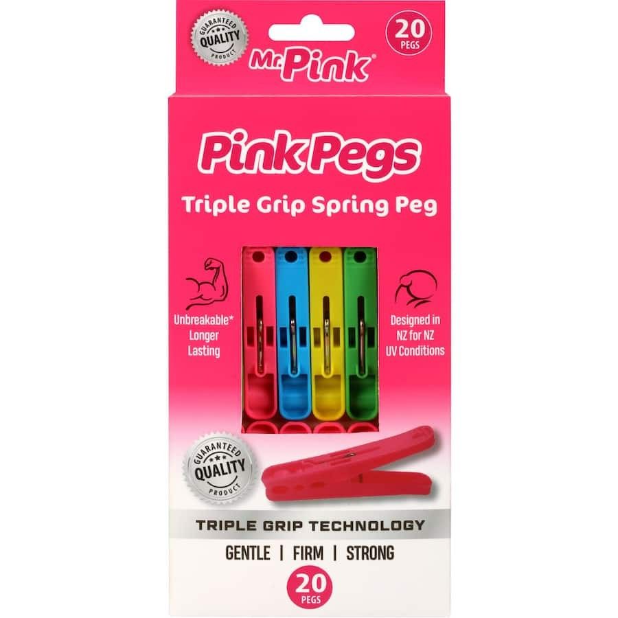 Mr Pink Triple Grip Spring Pegs 20 pack