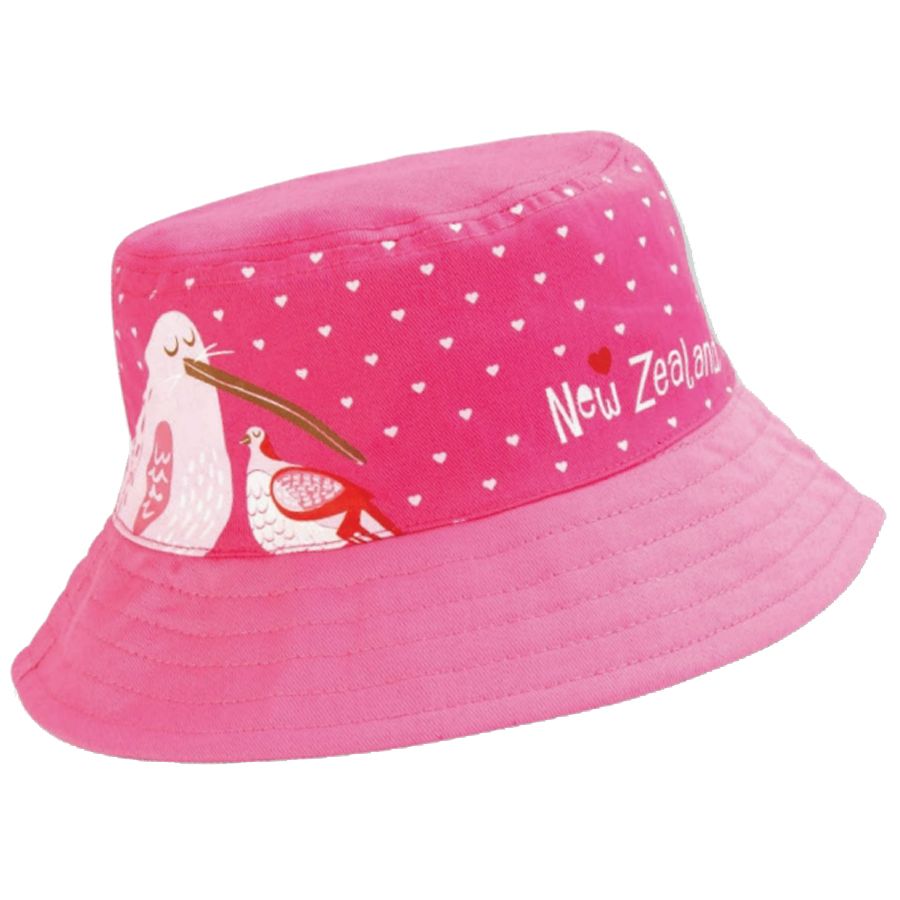 Bucket Hat Childs Kiwi and Flowers Pink 2-5yrs