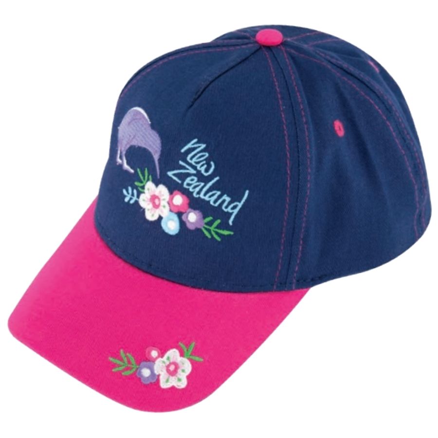 Childs Cap Kiwi and Bouquet Flowers Navy and Pink