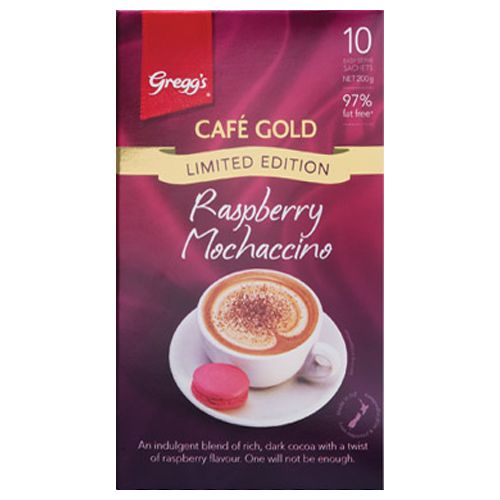 Greggs Cafe Gold Raspberry Mochaccino 150g box 10 sachets