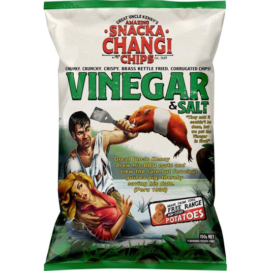 Snackachangi Vinegar and Salt Potato Chips 150g bag of thick cut corrugated New Zealand chips.
